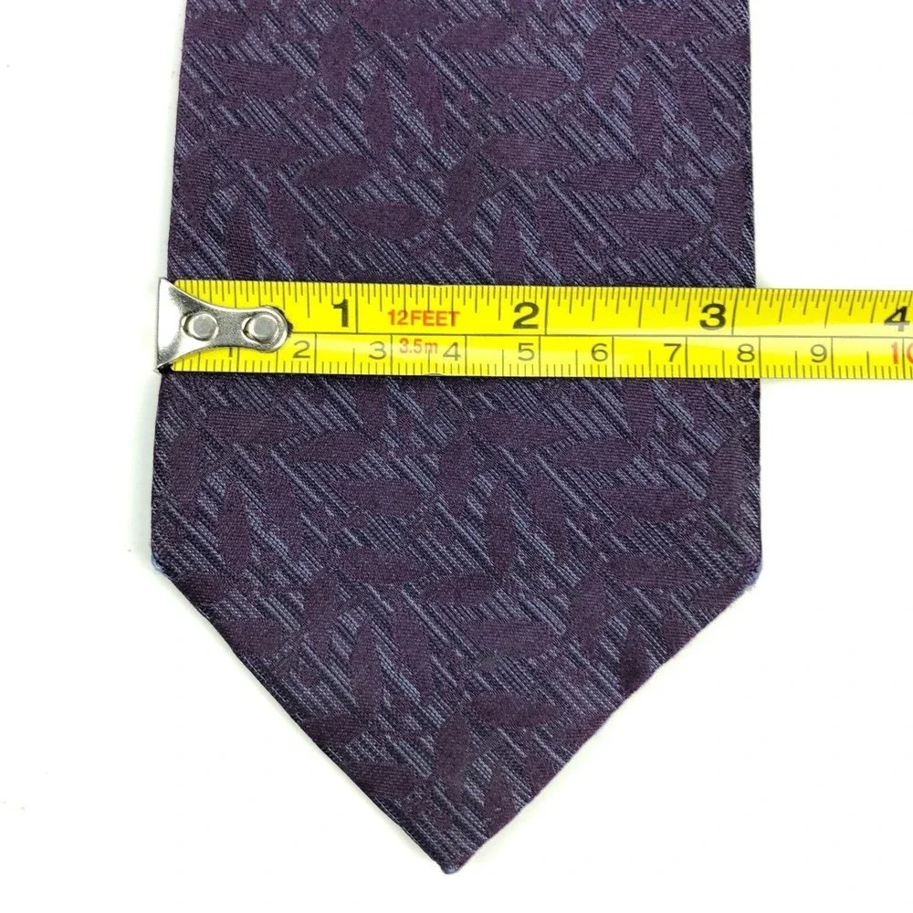 Calvin Klein Men's 100% Silk Purple Plant Leaves Detailed Striped Necktie Tie